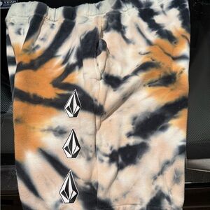 Volcom Black and Orange Tie-Dye Sweatshorts